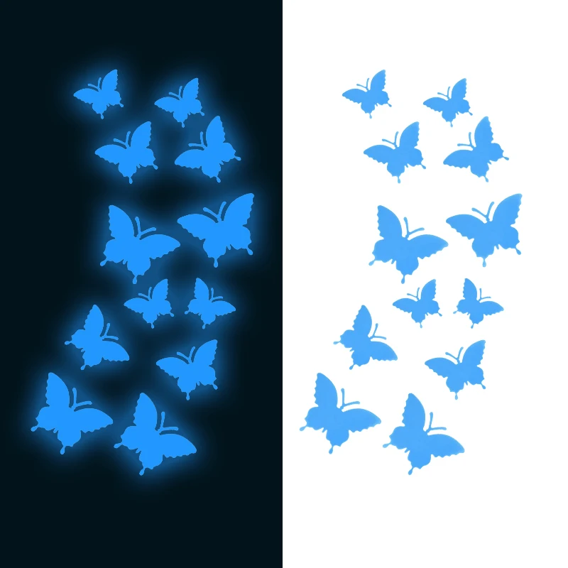 24/12Pcs Glow in the dark Wall Stickers 3d Solid Colours Luminous Butterfly Sticker Decorations for Home Kids Room Decor