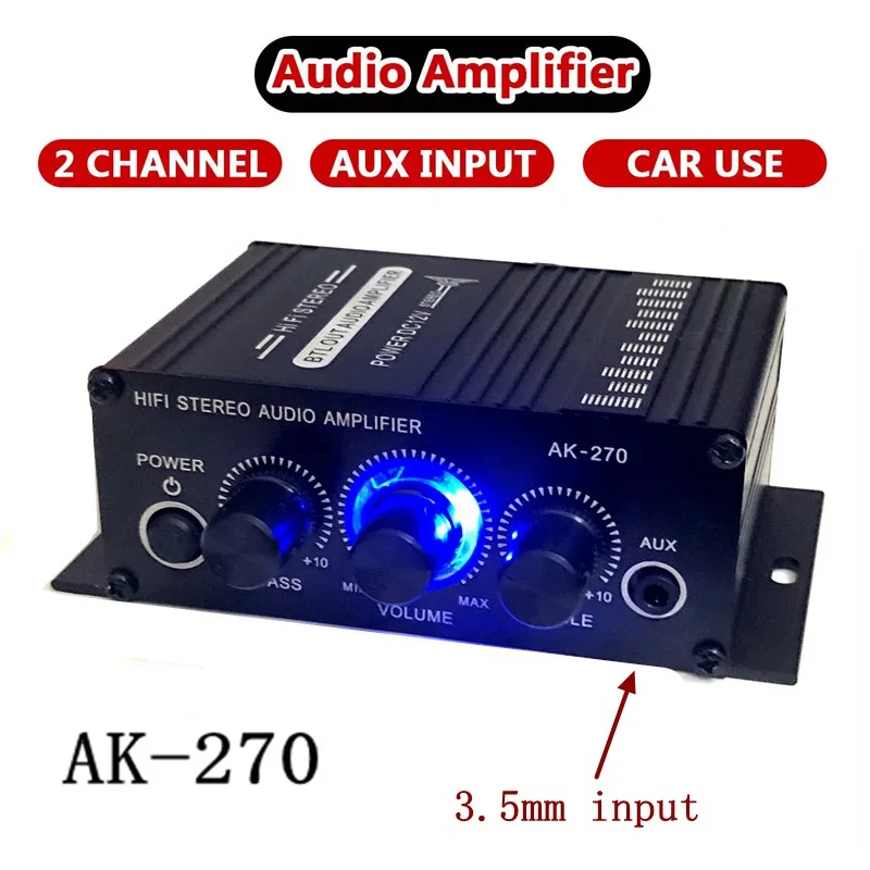 AK270/AK170 Hifi Power Amplifier Stereo Home Car BASS Audio Amp Music Player Car Speaker Class D Car Home Sound Power Amp AUX