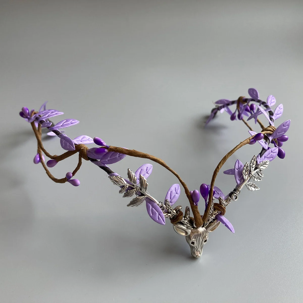 Handgemachte mittelalter liche blau lila Blätter klare Edelstein Wald Tiara Elf Elfen Kopf bedeckung Fee Krone Elfen Tiara – Detail 4