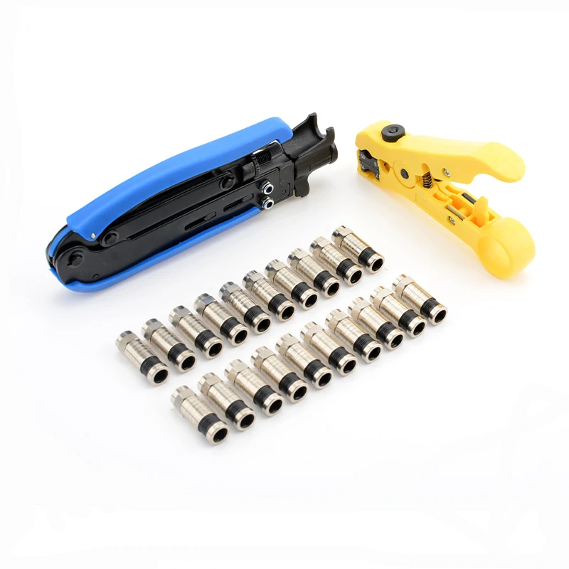 

Coaxial Cable Crimping Pliers Set Wire Stripping Tool Kit RG6/RG59 TV Cold Compression F Connectors Crimper Tools