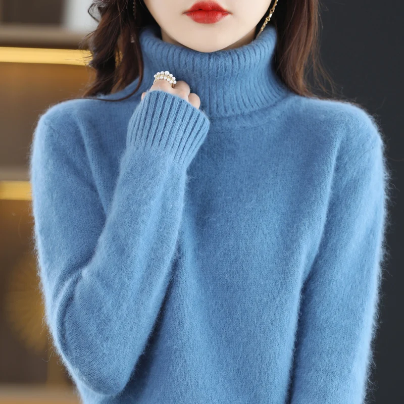 

Autumn and winter new 100% mink velvet women's sweater solid color turtleneck knit pullover slim soft warm women's top