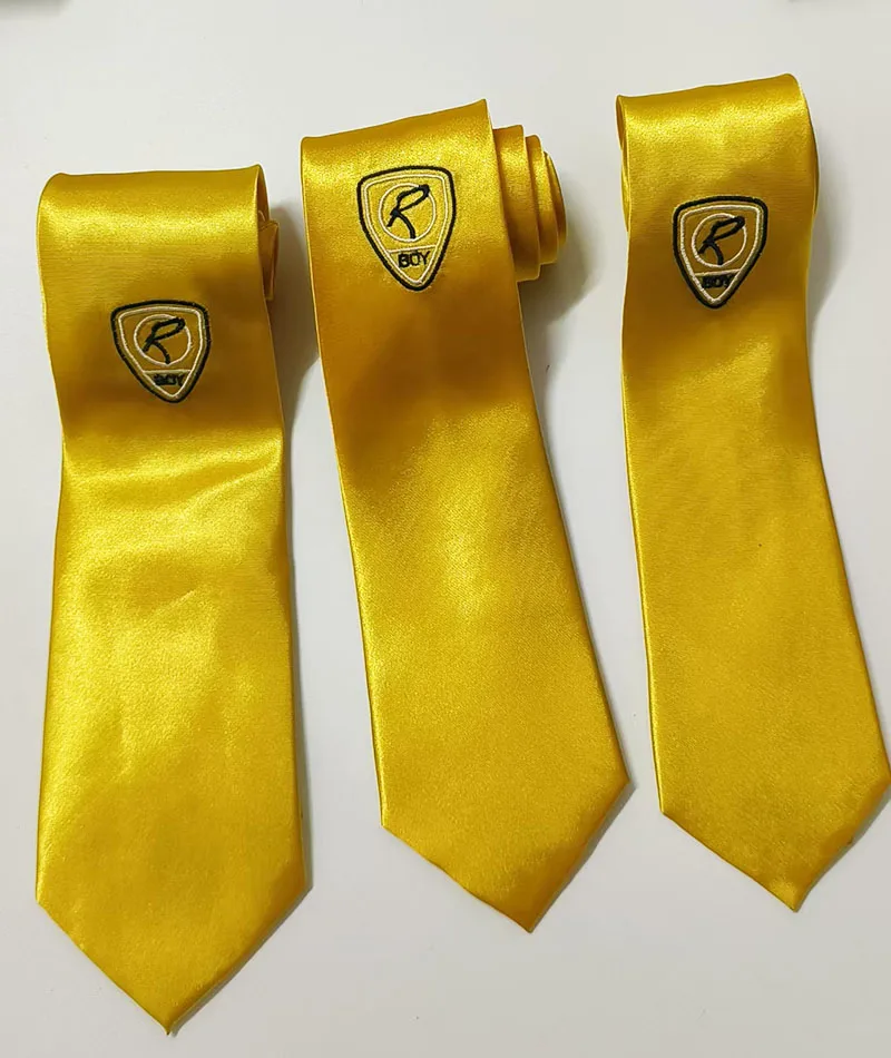Satin olyester necktie embroidered small gold uniformal boy girl kids cool fashion performance graduate tie school cravate