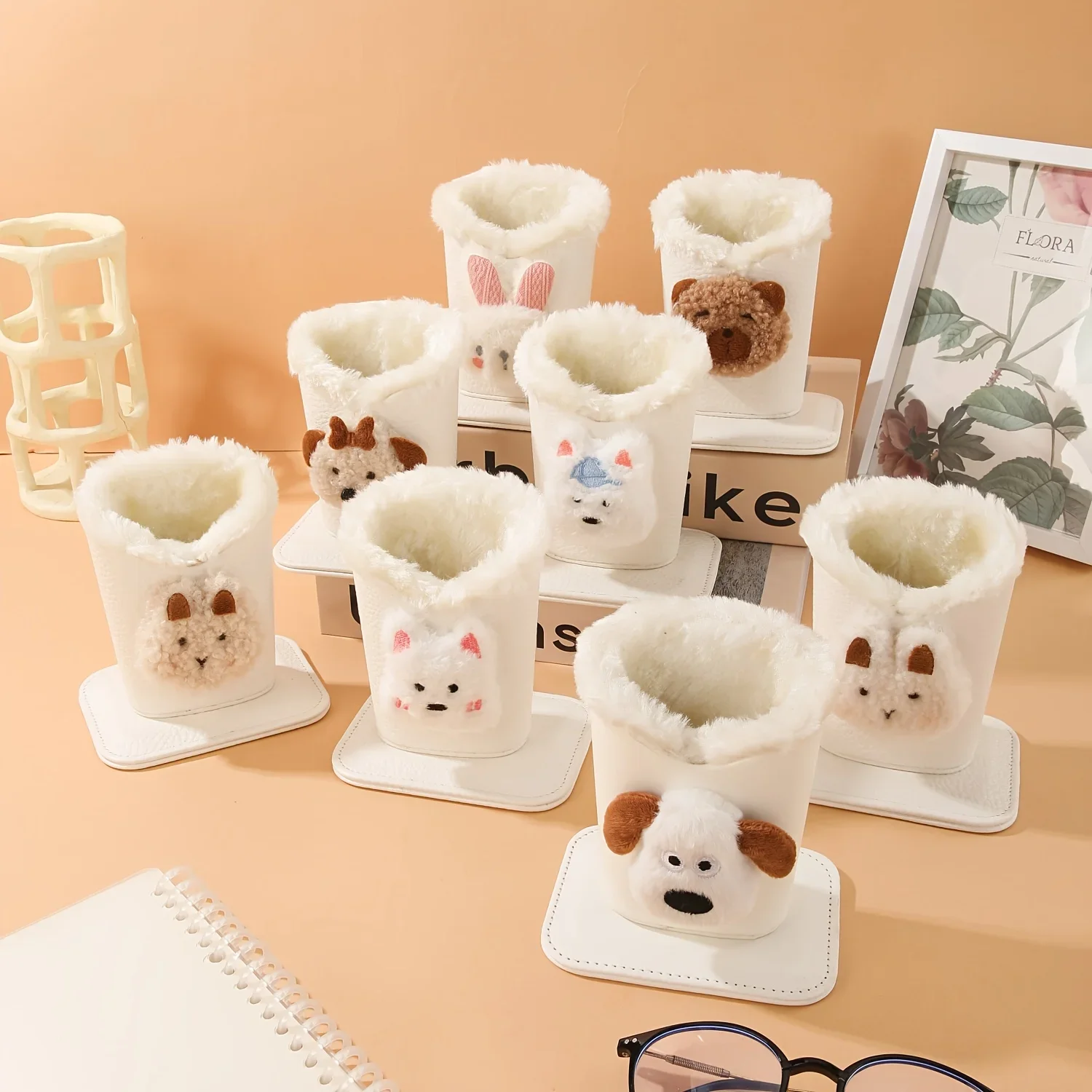 1pc Eyekan Plush Lined Glasses Case - Cute Animal Design, Faux Leather, Ideal for Desk or Bedside Table, Protects Glasses