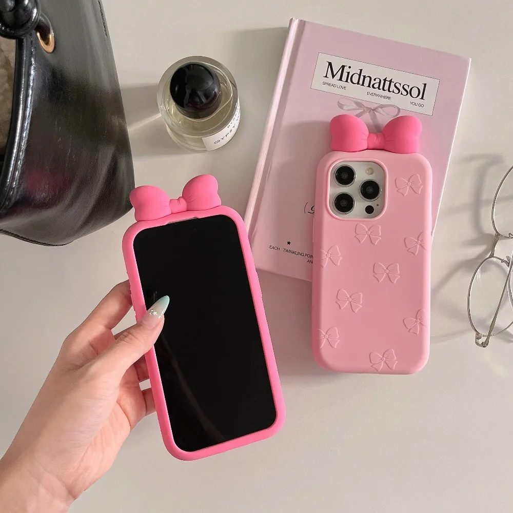 Funda de teléfono de silicona con lazo de dibujos animados 3D para IPhone 13, 14, 15 16 Pro Max Plus 17 15pro, funda suave y encantadora a prueba de golpes