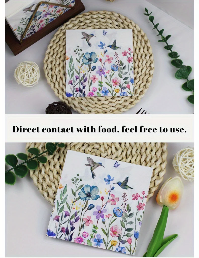 20/50 Frühlings-Kolibri-Wildblumen-Partyservietten in zwei Stilen, geeignet für Nachmittagstee und Einweg-Partyservietten – Detail 8