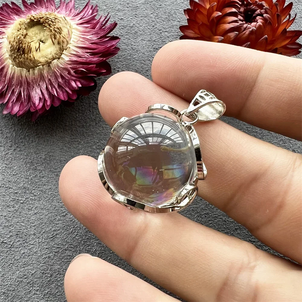 Clear Quartz Rainbow Sphere Pendant, Healing Crystal Stone Rainbow Ball Charm for Necklace Making 4
