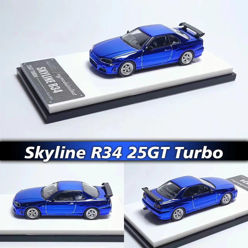 

PreSale MC 1:64 Skyline GTR R34 25GT Turbo Chrome Blue Diecast коллекционные модели автомобилей, миниатюрные игрушки