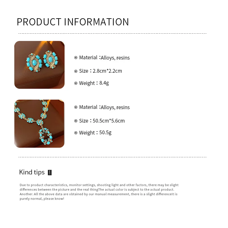 1/2 Pcs Vintage Cross Blue Oval Pendant Neckalces for Women Mediaeval High-End Dangle Earrings Statement Banquet Jewelry Sets N 6