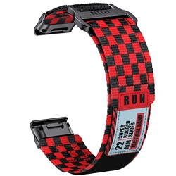 Durable Nylon Quick Fit Strap - Adjustable Loop Band for Smartwatches (22mm/26mm) (Grid red)
