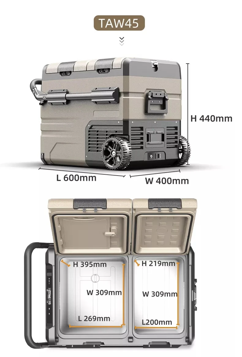 Alpicool TAW55 55 Liter Kompressor Kühlbox tragbarer Kühlschrank 12/24V  elektrische Gefrierschrank für Auto, Lkw, Boot mit einziehbare Stange,  USB-Anschluss, Flaschenöffner, Schneidebrett : : Auto & Motorrad