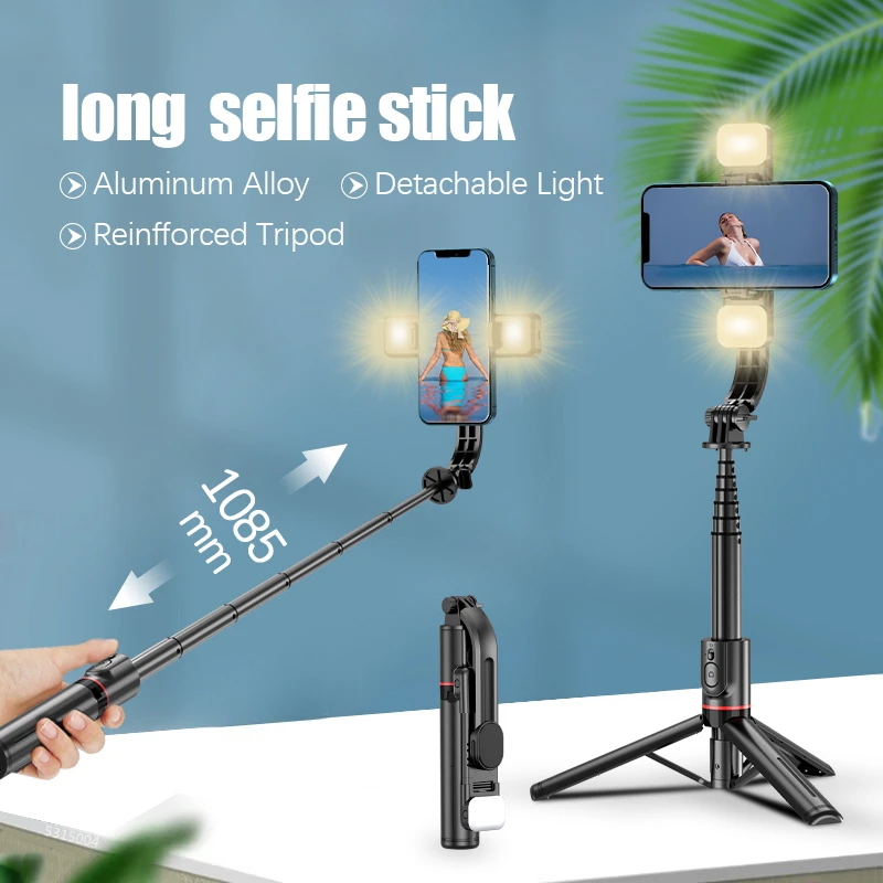 FANGTUOSI 새로운 알루미늄 Foldable 무선 블루투스 Selfie 스틱 삼각대 IOS 안드로이드에 대한 채우기 라이트 셔터 원격 제어 