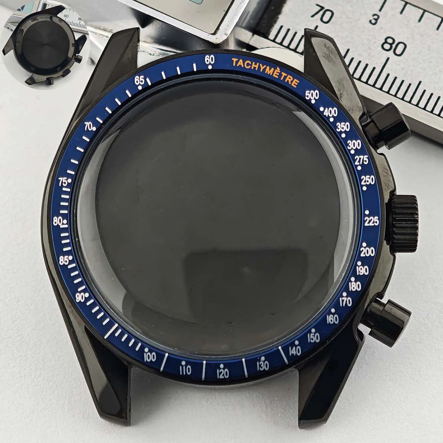 Men's 39.7mm Stainless Steel Watch Case with Moon Back Cover