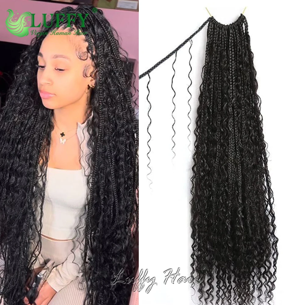 Human Hair Crochet Boho Box Braids With Human Hair Curls Synthetic Braid With Human Hair Curls Braiding Hair Extensions