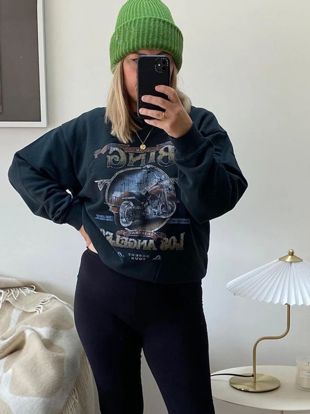 Letter Graphic Sweatshirts for Women Biker Printed Fashion Pullovers Tops 2024 Autumn Winter Female Vintage Sweatshirt Hoodies