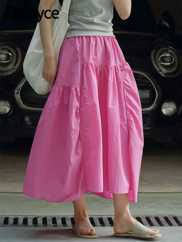

2024 Spring Summer Women High Waist Umbrella Maxi Skirts Korean Fashion Streetwear Outdoor Sports Leisure A-line Long Skirt