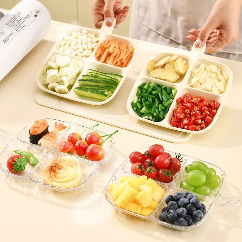 Divided Plates Anti-Scalding Fruit Plate 4 Compartment Food Dinner Plate Tray Multifunctional Divided Serving Tray With Lid