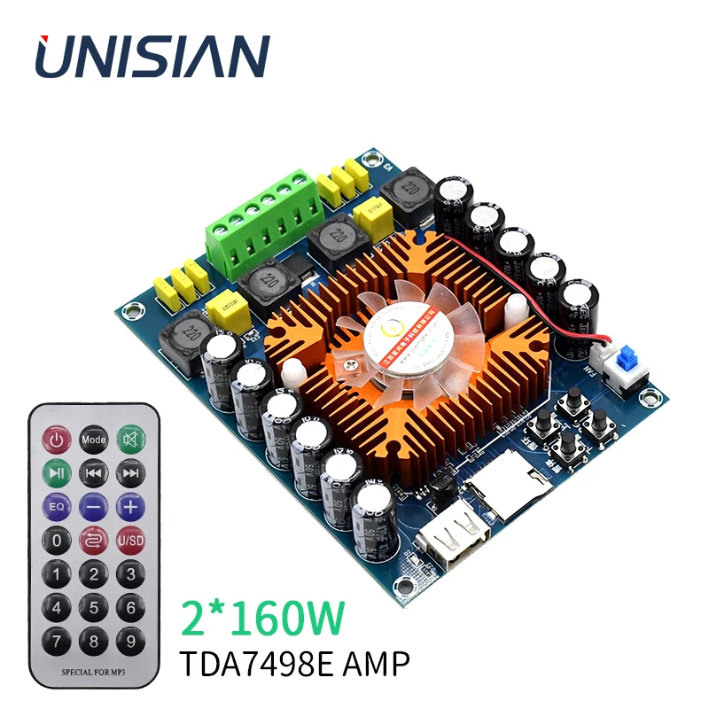 

UNISIAN 160W TDA7498E 2.0 Audio Amplifier Class-D Digital Power Amplifier Board with Remote Control USB TF For DIY Home Cinema