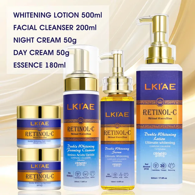 LKIAE Advanced Retinol Double Whitening Skin Care Set, tief feuchtigkeitsspendend, reinigt die Haut, reduziert Falten, Flecken und dunkle Flecken