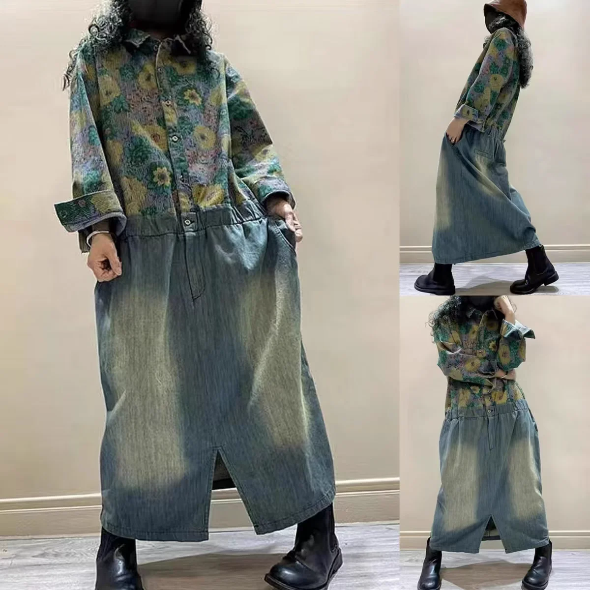 

Женское летнее и осеннее джинсовое платье с принтом, большого размера