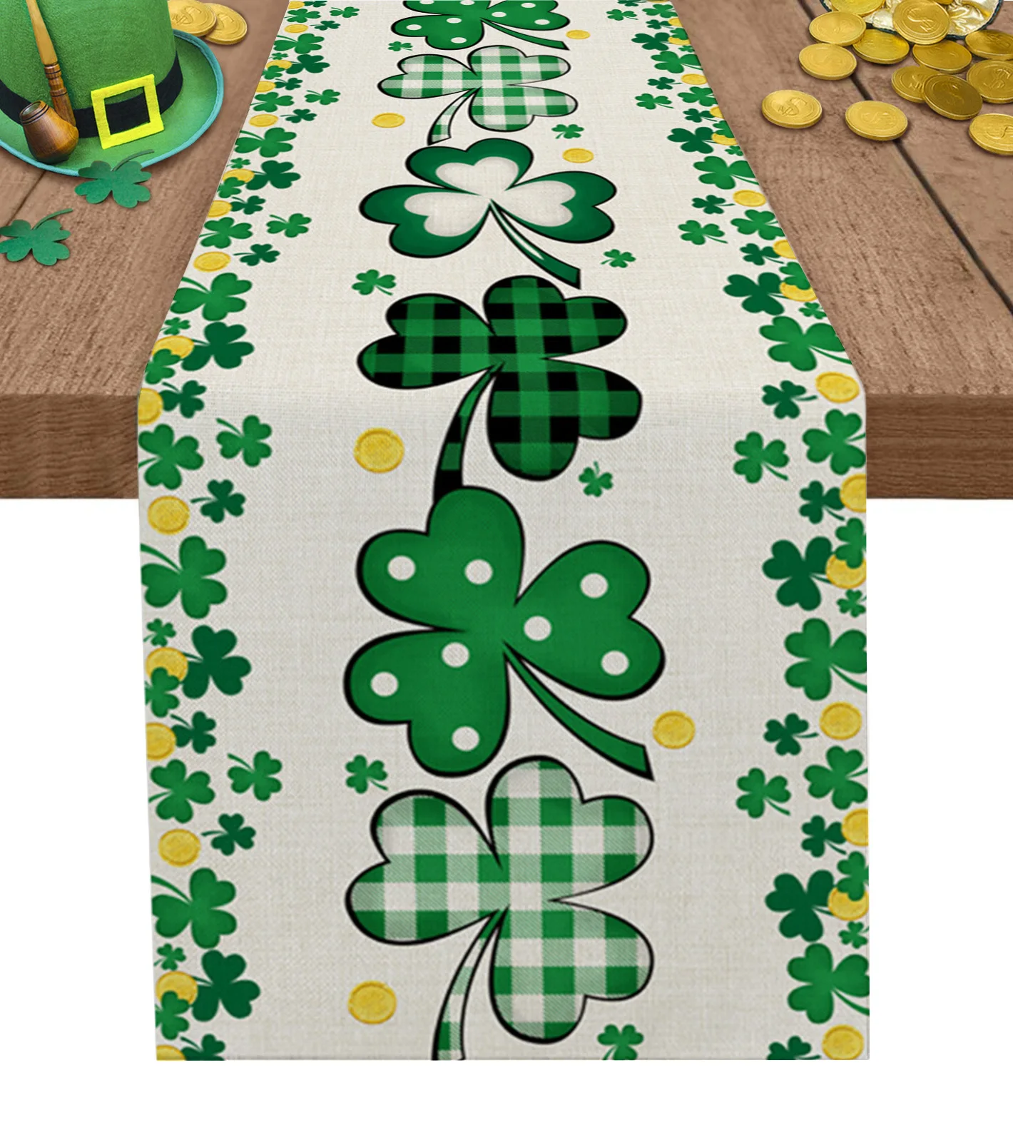 

St. Patrick'S Day Clover Linen Table Runner Kitchen Table Decoration Farmhouse Reusable Dining Tablecloth Wedding Party Decor