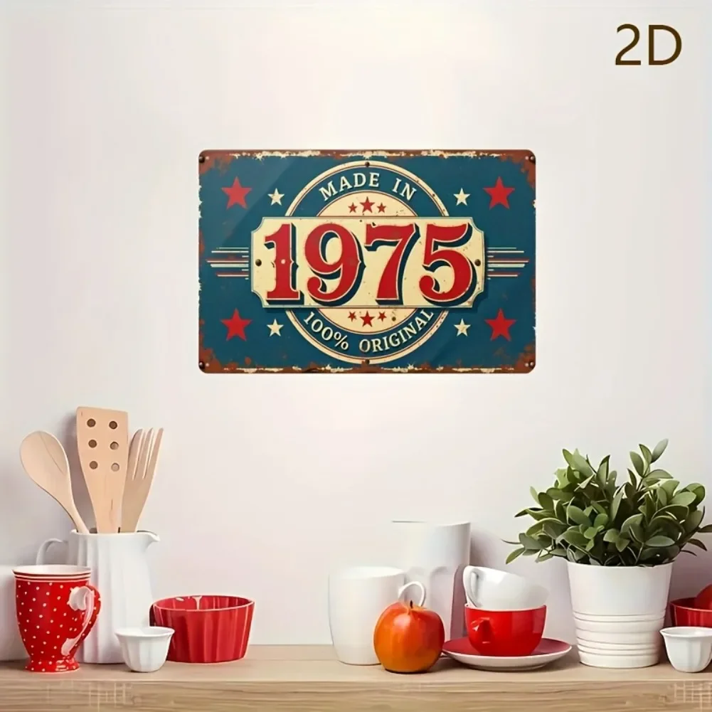 1개 빈티지 1975 메탈 틴 사인 월 아트 - '1975년 제작 100% 오리지널' 러스틱 아이언 플라크, 12x8 인치 레트로 장식