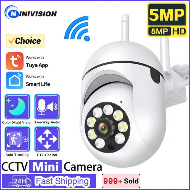 Tuya 5MP Wifi caméra IP couleur vision nocturne extérieure suivi automatique sans fil PTZ CCTV caméra de Surveillance de sécurité caméra de vie intelligente 1