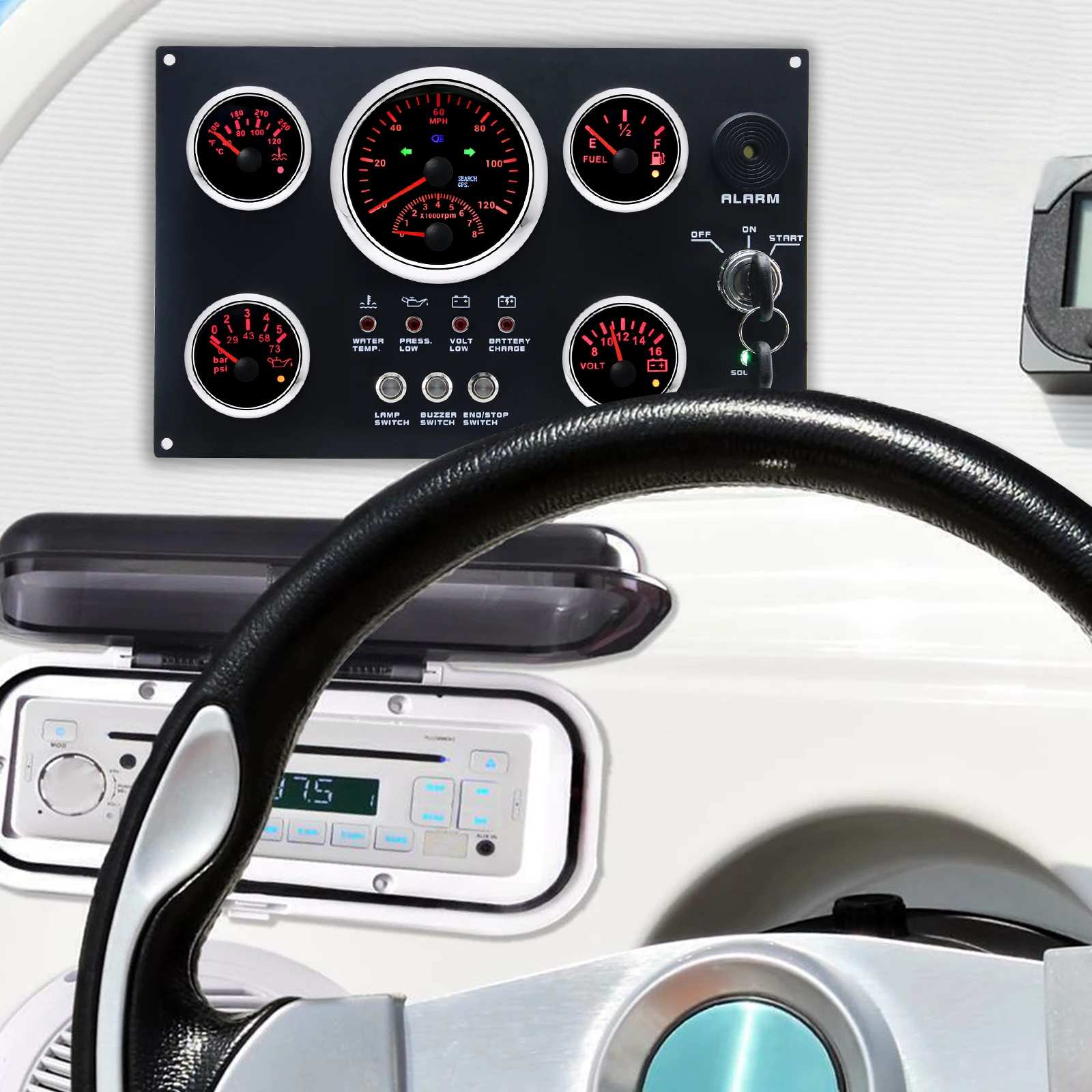해양 엔진 대시보드 호환 모든 해양 대시보드 12V 24V GPS 속도 수온 오일 압력 연료 레벨 센서 맞춤형