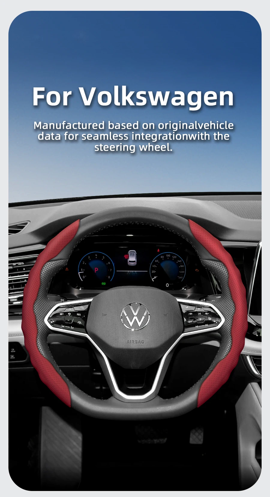 Passend für Volkswagen Lenkradbezug, gewelltes, sportliches, atmungsaktives Leder, segmentiert, rutschfest, schweißabsorbierend, Schutzhülle, Golf Passat Polo Jetta Tiguan T-Roc Atlas Arteo Id.4 Id.3 Beetle Cc – Detail 1