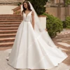 Simple Satin A-Line Wedding Dresses For Women Party Elegant V-Neck Sleeveless Bridal Gowns Princess Ball Vestidos De Novias 2025 1