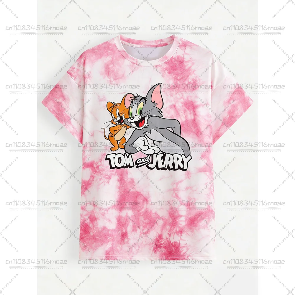 TOM&JERRY Cartoon Pattern Printed Knitted Cute Children's Casual Top Fashion Street T-shirt Summer Adult Short sleeved T-shirt 3