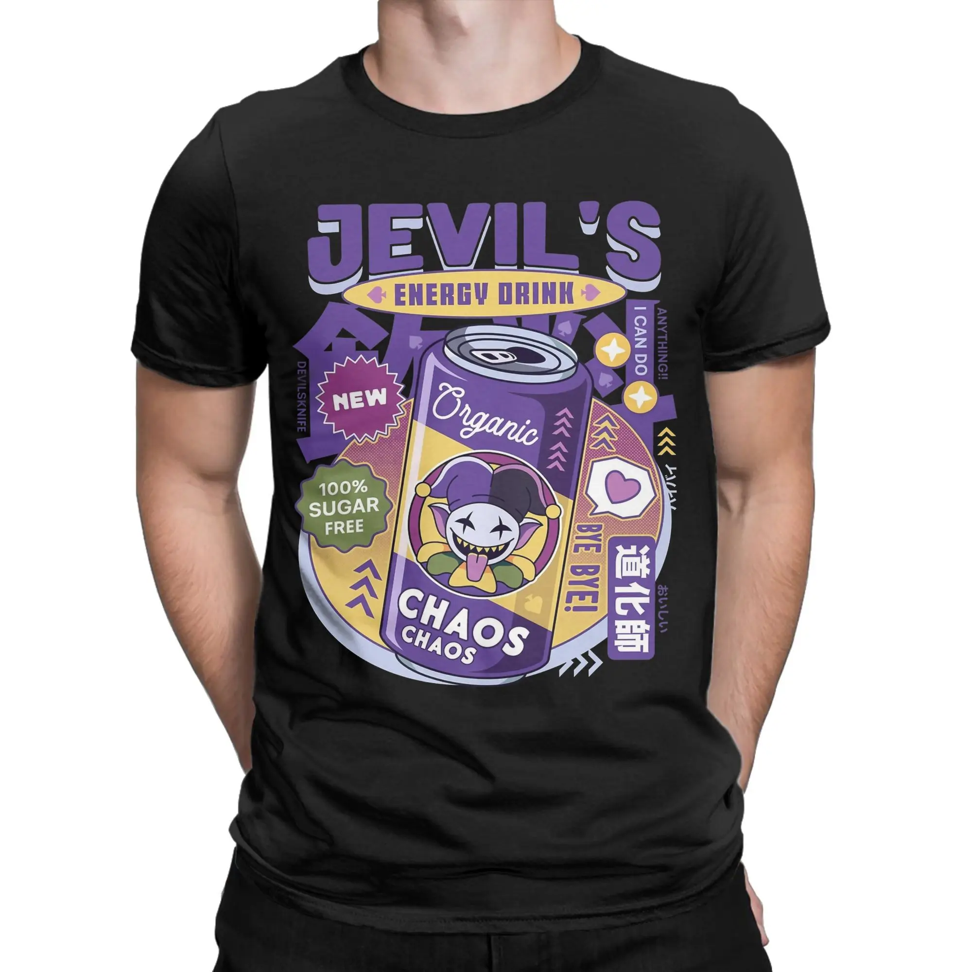 Jevil Energy Drink Deltarune T-Shirt Strand Freizeit T-Shirts Herren Baumwolle O-Ausschnitt Plus Size T-Shirts Kurzarm Streetwear T-Shirt