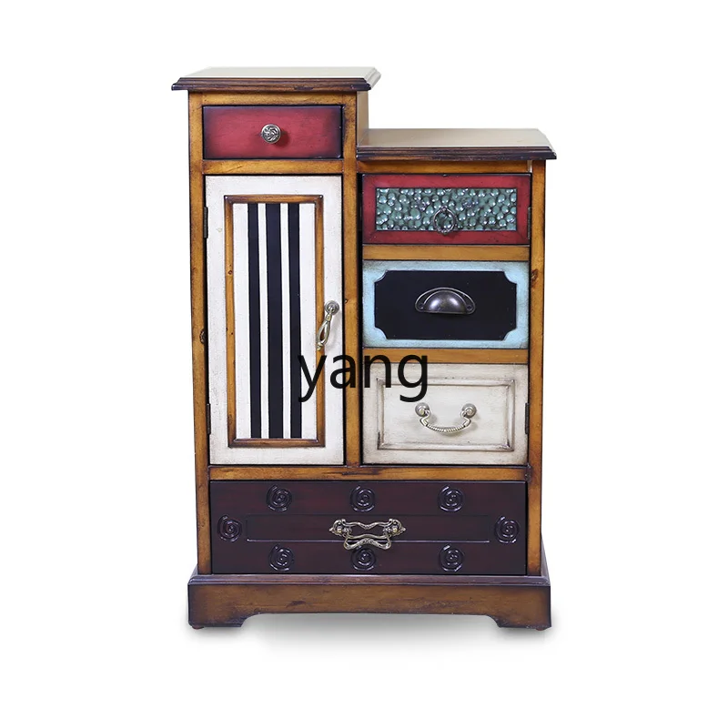 

CX Vintage Solid Wood Chest of Drawers Living Room Sofa Storage Cabinet Bedroom Household Cabinet Floor Small Chest of Drawer