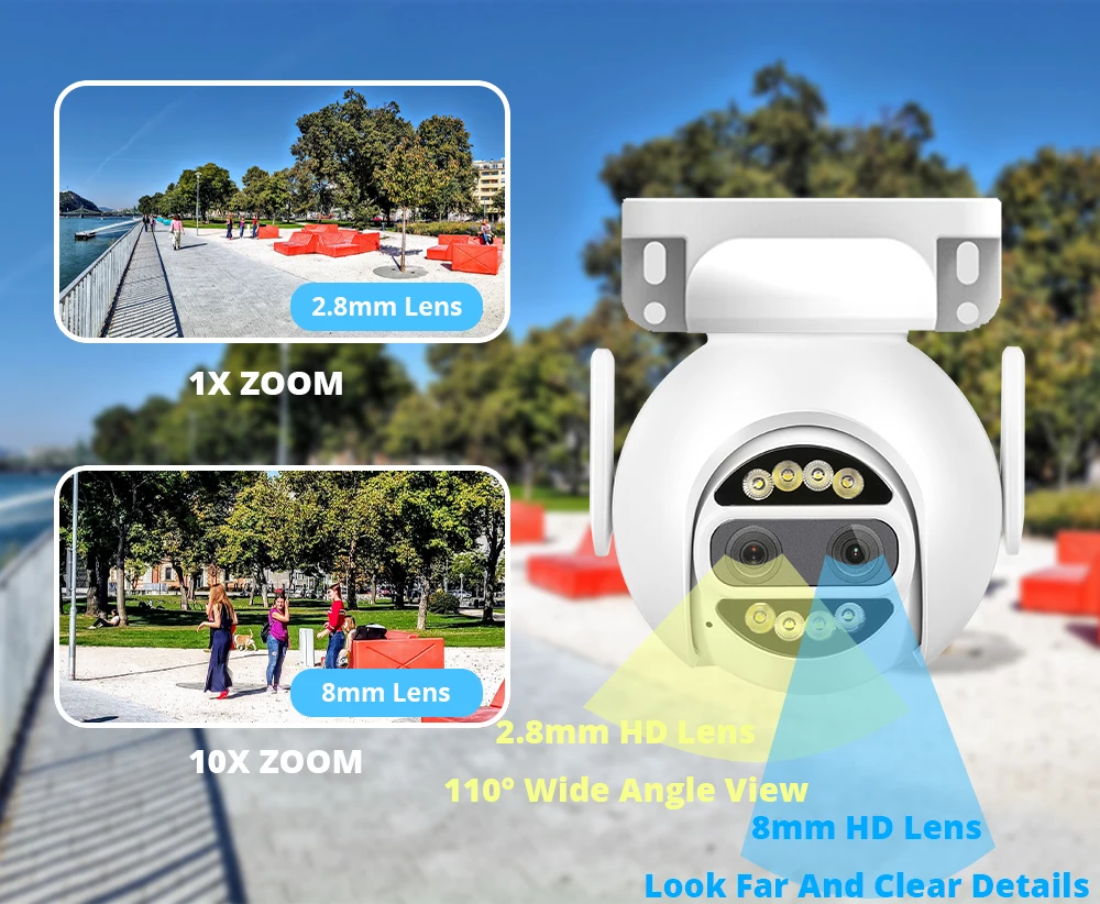 WiFi, PTZ, 8MP, 4K Dual Lens, 2.8mm,