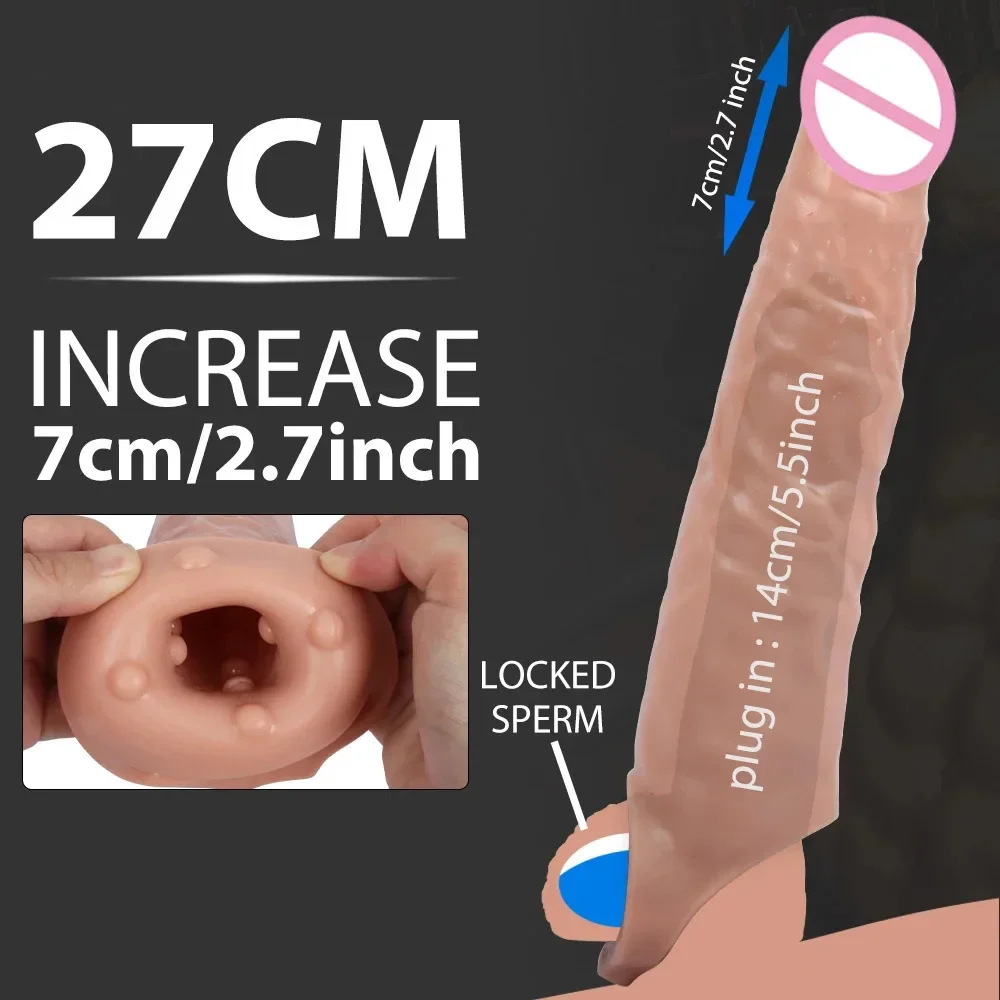 27 cm Riesige Penis Hülse Größere Cock Extender Hülse Erweiterte Dick Erweiterung Wiederverwendbare Kondom Erwachsene Sex Spielzeug Für Männer 1