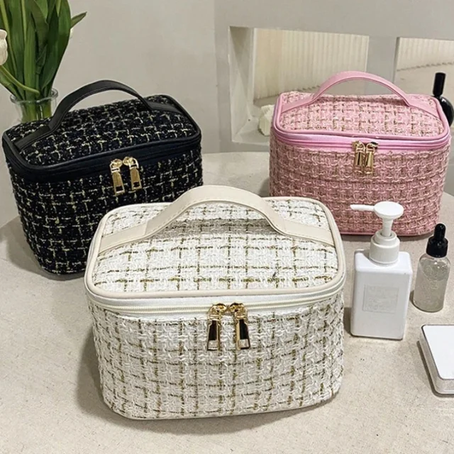 2025 New Women's Bag Knitted Style Makeup Bag Portable Portable Portable Makeup Bag Fashionable Large Storage Bag BX100