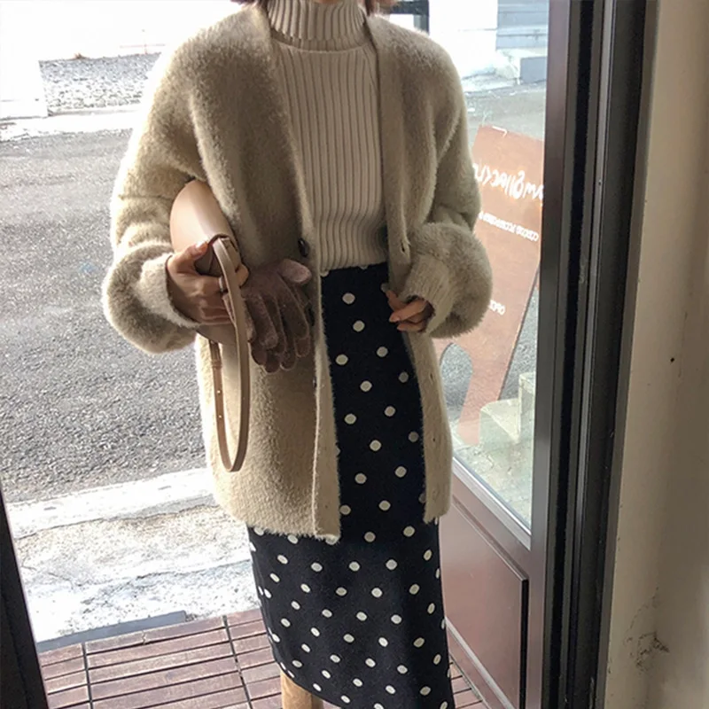 Thick V Neck Long Sleeve Cardigan Sweater