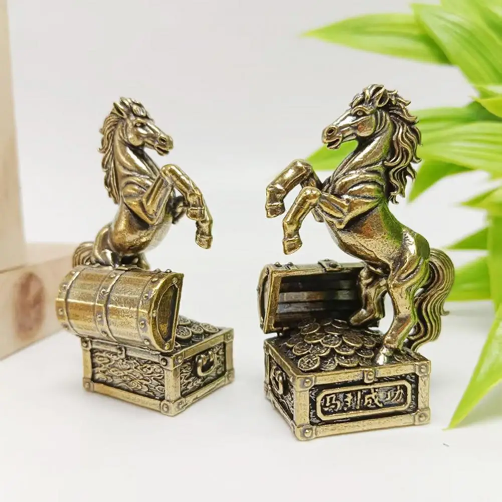 5cm Feng Shui Brass Horse Statue Horse Stepping On Coins Chinese New Year Tabletop Ornament Zodiac Lucky Horse Sculpture Box