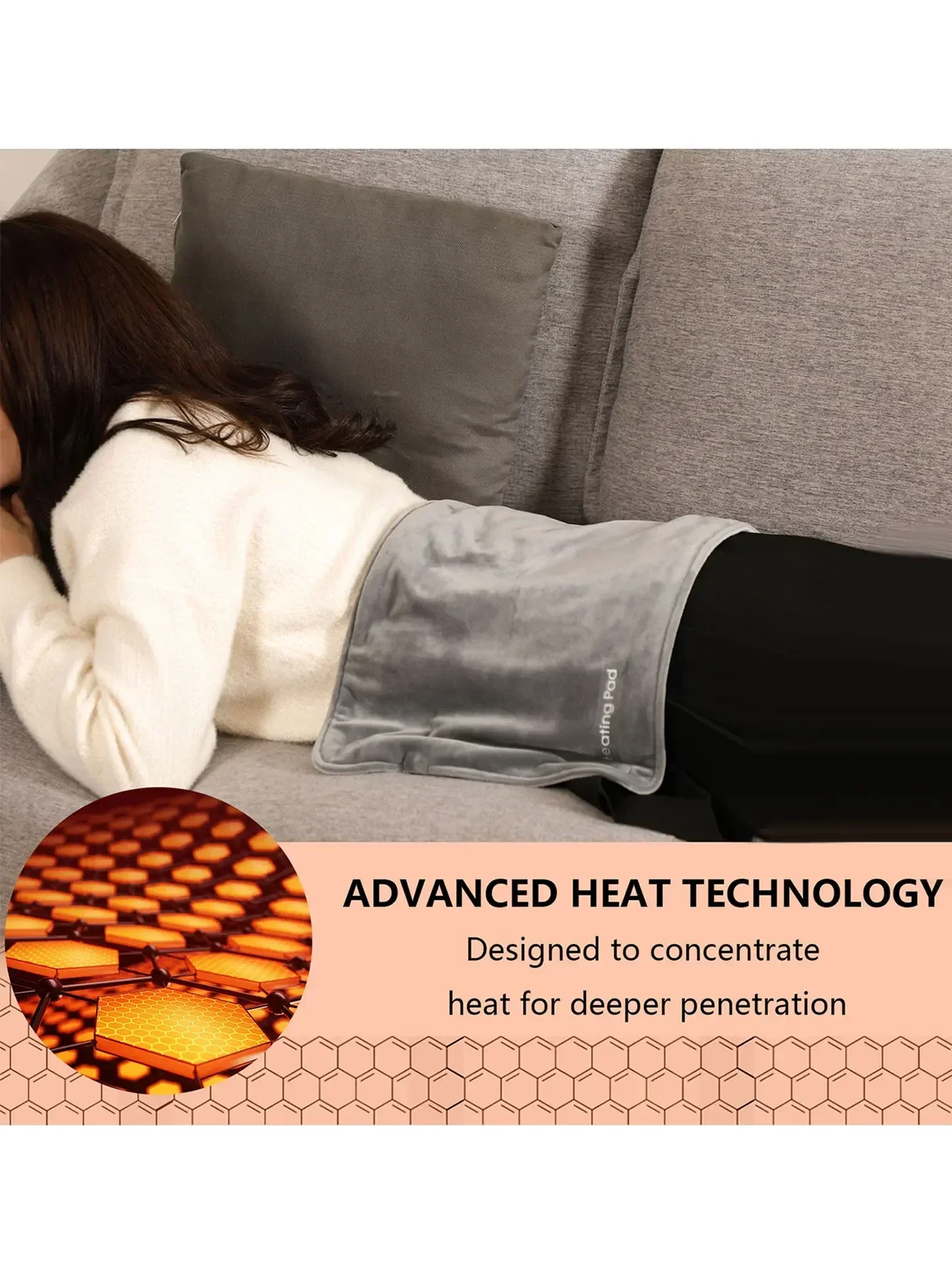 Description Picture 5 of itemUSB 5V Pad for Cramps & Back Pain Electric Heating Relief Heat Pad with 59 INCH Cable Mini Heated Blanket,INCH,Grey,19.6*11.8