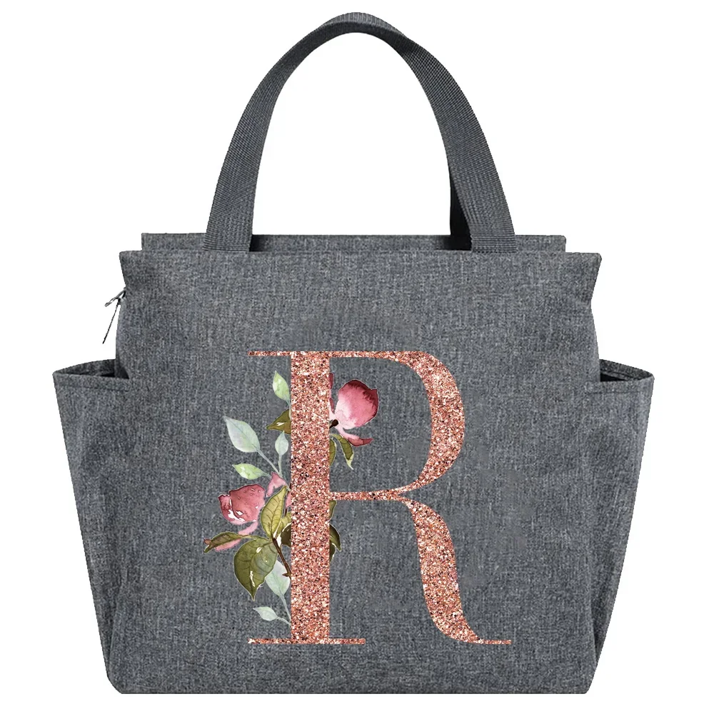 Rose Gold Insulated Lunch Tote with Letter Print