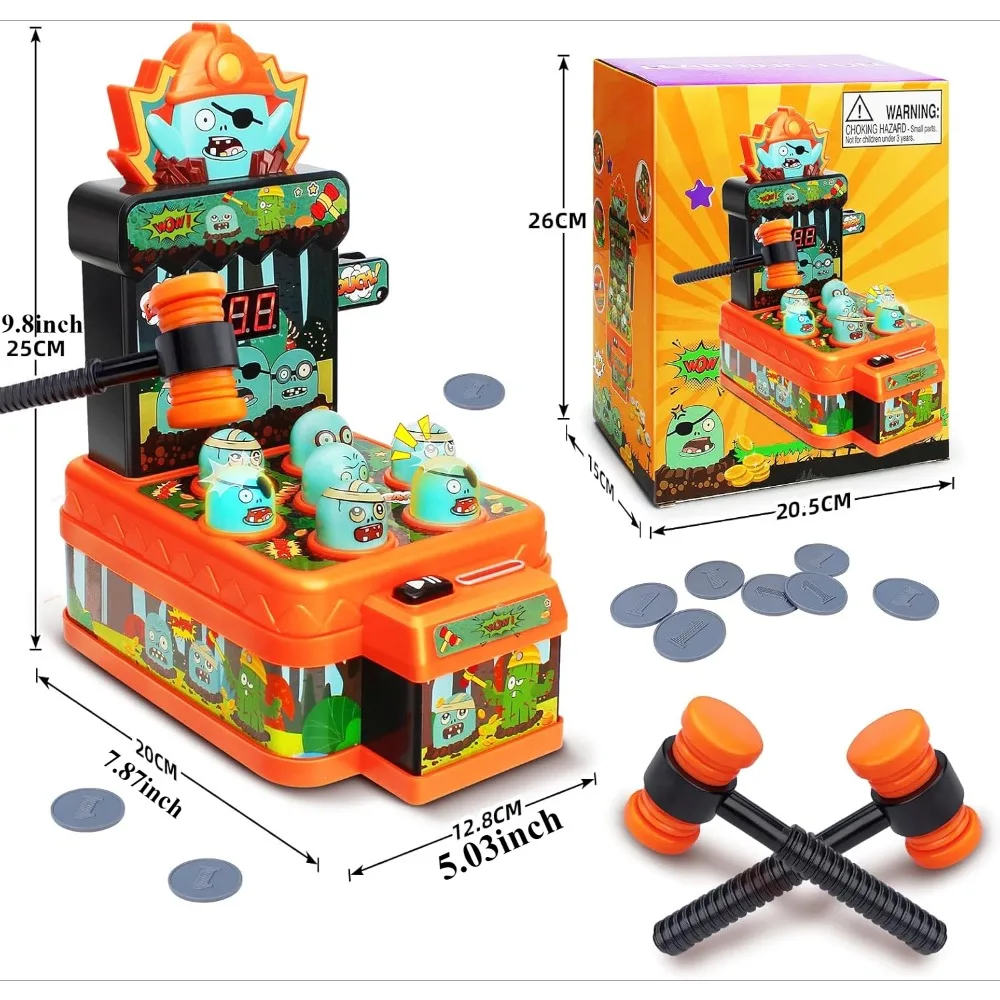 Arcade Game Toys Whack Game Mole Mini Electronic Cartoon Zombie Style Fun Halloween Toy Party Favor for Toddler Kids Boys Girls 2
