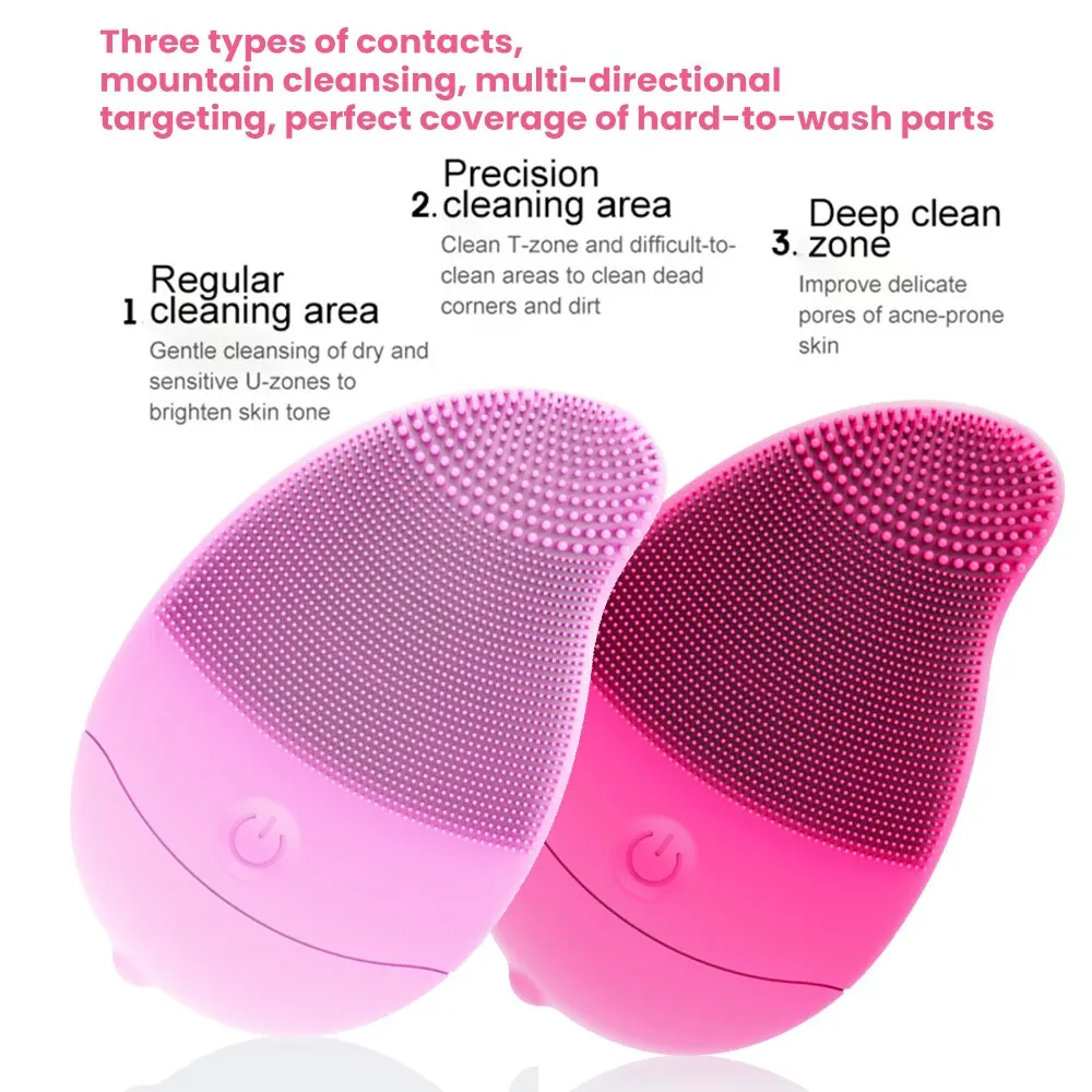Facial Cleansing Brush New Electric 6 Gears Massage Silicone Waterproof Facial Cleaning Brush Exfoliator Skin Care Face Mini Portable Sonic Vibration