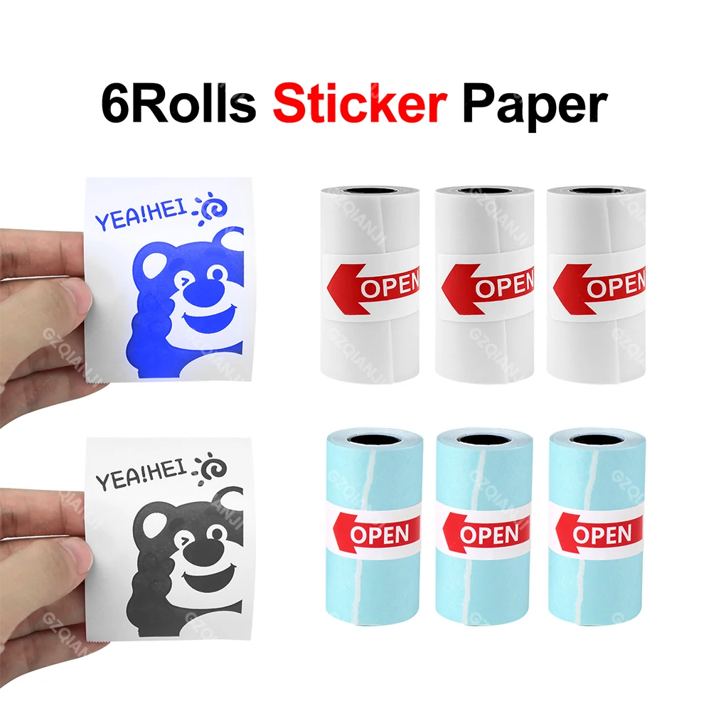 3/6Rolls Thermal Adhesive Sticker Notes Paper Label Photos Color Labels Paper Rolls for 58mm 57mm Mini Printer PeriPage PAPERANG