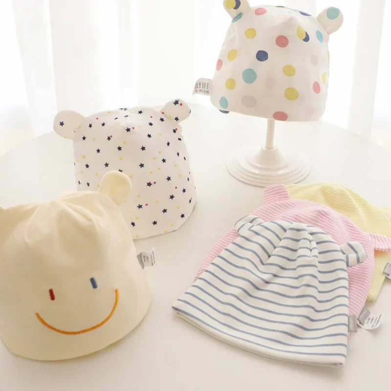 

Boy Girl Cartoon Cotton Material Newborn Baby Hat Warmth Windproof Four Seasonal Universal Children Cap Babies 0-3 Months Old