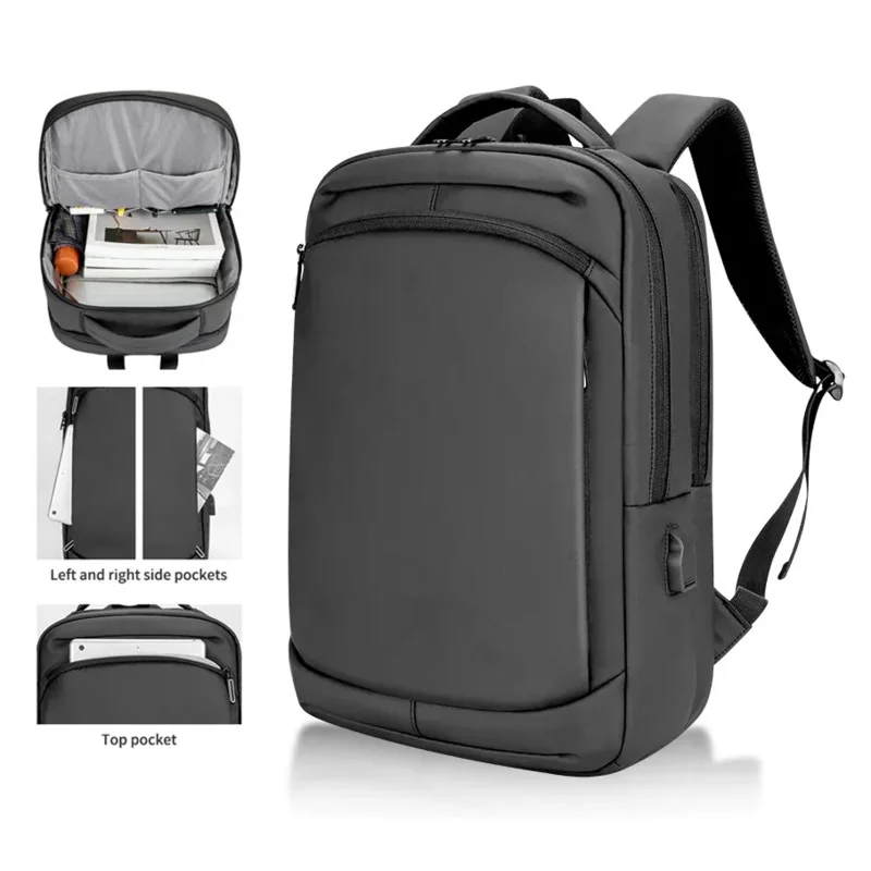 

Quality PU Covered Black Gray High School Use 16.5 Inch Travel Business USB Laptop Backpack