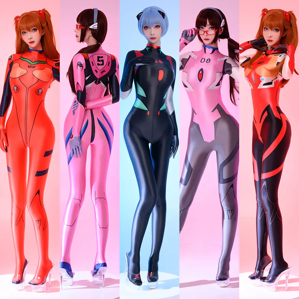 

Satin Glossy Anime Cosplay Langley Soryu Mari Rei Ayanami Cosplay Costume EVA Asuka Jumpsuits Zentai Bodysuit Halloween Women