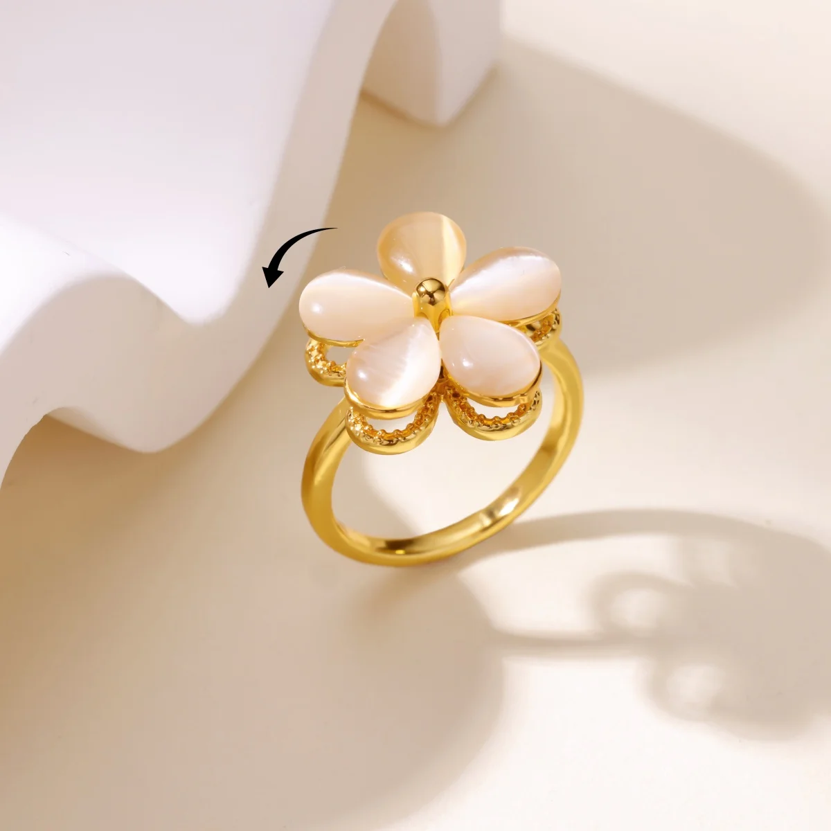 Women's Spinner Ring Luxury Four Clover Flower Rings For Man Gold Color Anti-stress Anxiety Fidget Ring Stainless Steel Jewelry 5