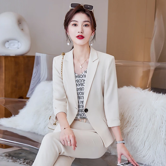 Spring Fall Fashion White Blazer Women Business Suits Pant And Jacket Sets  Office Ladies Work Uniform Ol Style Pantsuits - Pant Suits - AliExpress