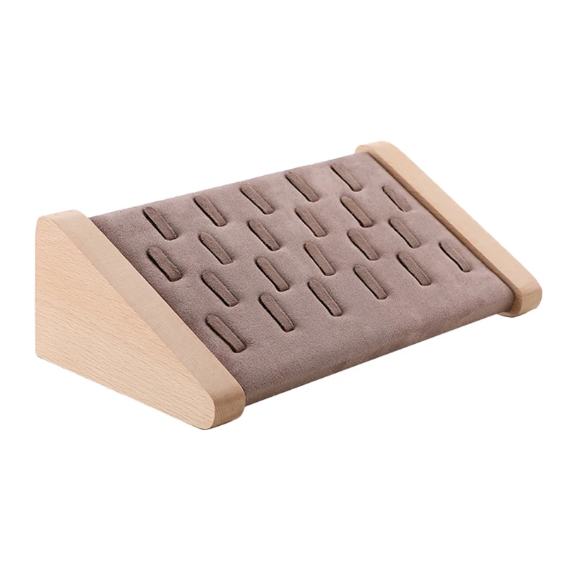 

Подставка для демонстрации колец из массива дерева, витрина для ювелирных изделий, шкаф для демонстрации подвесок, сережек, коричневый бархат, 22 слота