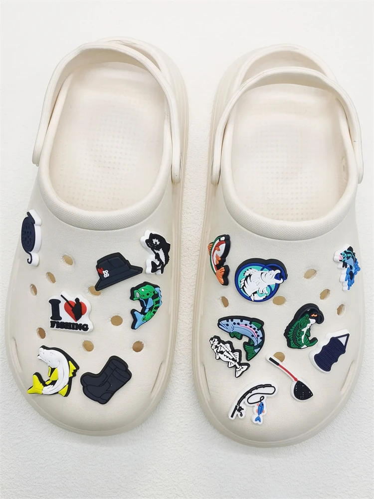 16-teiliges Schuh-Charms-Set „Love Fishing“ – DIY-Dekorationen mit lustigen Mustern, abnehmbare Schuhschnallen-Accessoires für Clogs und Schuhclips – Detail 6