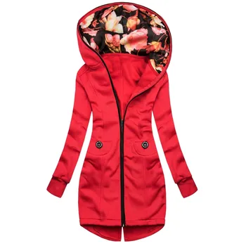 Floral Fashion Sleeve Jacket Coat Pocket Zipper Sweatshirt Women Print Long Sleeve Women'S Coat Long Hoodies Casual Dresses 2